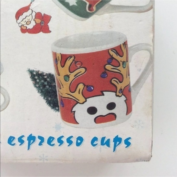 Vintage NEW Espresso Christmas Reindeer Coffee Cups SET OF 4 Whimsical Holiday - Picture 6 of 8